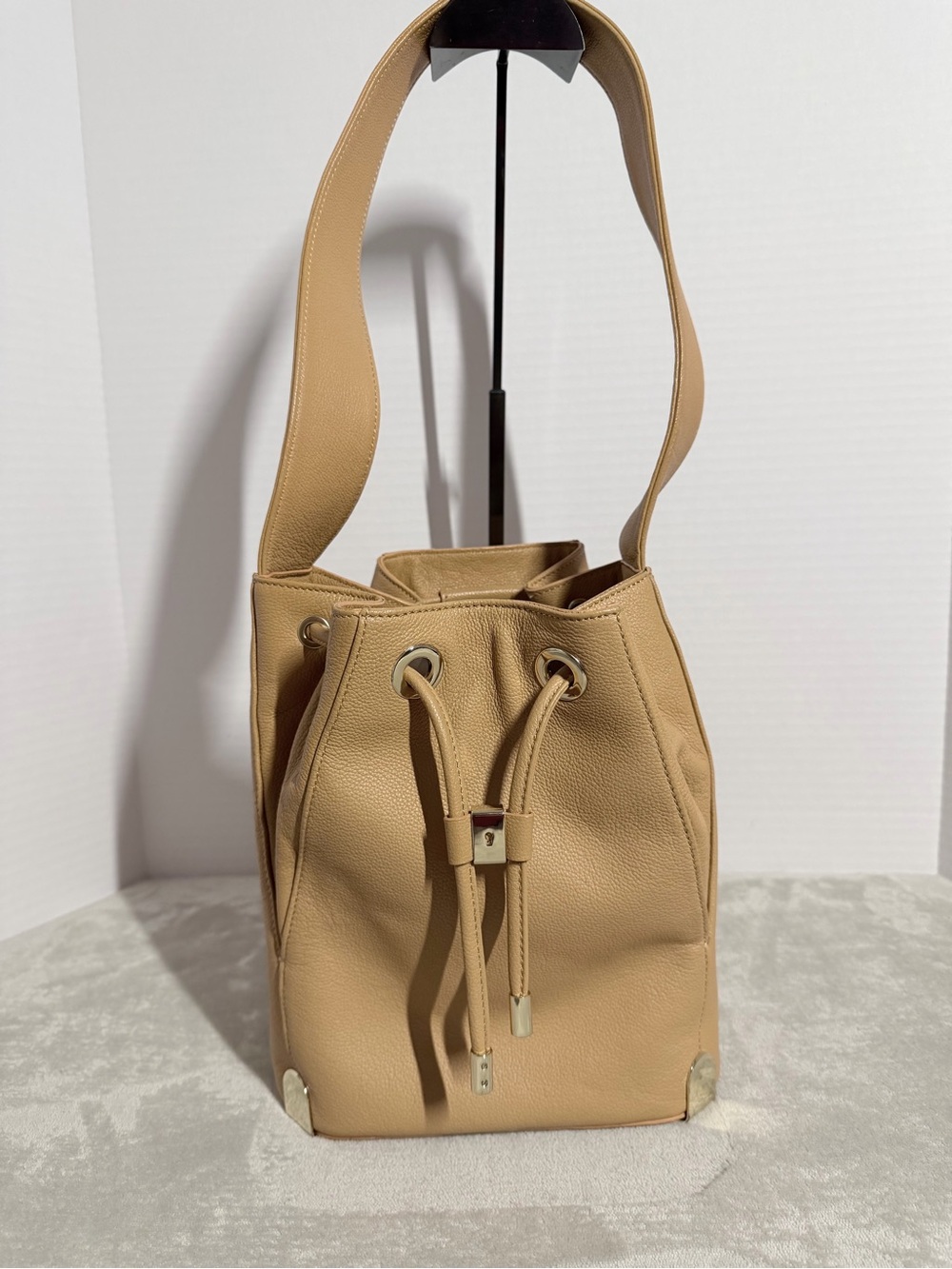 Vince Camuto Tan Drawstring Bucket Shoulder Bag
